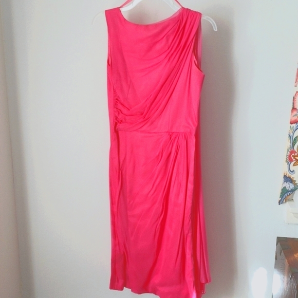#6 PRICE REDUCED 50-60s VINTG Salmon SILK CHIFFON CocktailDresswAttached Sheath - Picture 4 of 10